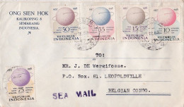 INDONESIE--1958--Lettre De SEMARANG Pour LEOPOLDVILLE (Congo Belge)...timbres (5 Valeurs)...cachets...Vignettes Au Verso - Indonesien