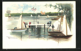 Lithographie Berlin-Wannsee, Segelboote Auf Dem See  - Wannsee
