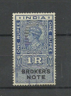 INDIA Brokers Note Revenue Tax, 1 Rupee, O - Official Stamps