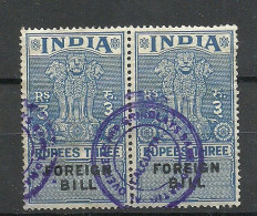 INDIA Revenue Tax Foreign Bill, 3 Rupees, Pair, O - Dienstmarken