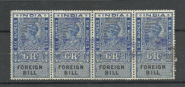 INDIA Revenue Tax Foreign Bill, 6 Rupees, 4-stripe, O - Timbres De Service