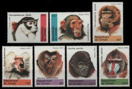 1991 Congo Brazzaville 1299-1305 Fauna - Monkeys 10,00 € - Singes