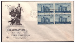 1956 USA, FDC BOOKER T. WASHINGTON, BLOCK Of 4  Sc 1074 - Briefe U. Dokumente