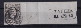König Friedrich August II ½ Ngr. Auf Briefstück Mit Vollgitterstempel + R2 TAUCHA 21 APR 53 - Sachsen
