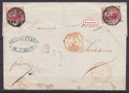 LSC (sans Texte) Affr. 2x N°5 P42 Càd FONTAINE L'EVEQUE /4 NOV 1850 Pour SOISSONS - [PD] Càd "BELG. A VALnes" (au Dos: C - 1849-1850 Medaglioni (3/5)