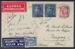 EP 1f + N°426+430x2 Càd BRUXELLES 1B/27-4-1937 - "par Express Ou Par Avion" ! (voir Les 2 étiquettes) Pour POUGNY (Ain) - 1936-51 Poortman