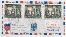 BLASON 25C+20C ST LO +TABLEAU 1FR BANDE DE 3 LETTRE REC AVION PARIS 2.7.1969 POUR LE CANADA - 1941-66 Wappen