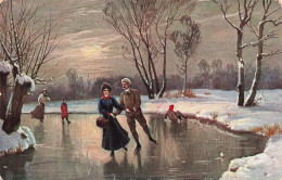 COUPLE - Tableau - Un Couple Patinant Sur L'étang Gelé - Hiver - Carte Postale Ancienne - Paare