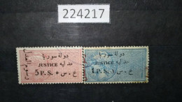 224217; French Colonies; Syria; Revenue French Stamps 1, 5 P ;Black Overprint Justice Dept Fees Fiscal Stamp - Gebraucht