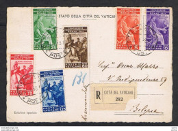 VATICANO:  1938  GIURIDICO  -  S. CPL. 6  VAL. SU  CARTOLINA  RACCOMANDATA  -  ANNULLO 21.1.38  -  SPL. -  SASS. 41/46 - Storia Postale