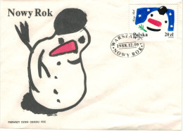 Warschau Nowy Rok 1988 - Schneemann - Vgl. Klimawandel - Storia Postale