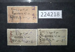 224218; French Colonies; Syria; Revenue French Stamps 100, 20, 20 P ;Overprint Justice Dept Fees Fiscal Stamp - Usati