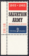 !a! USA Sc# 1267 MNH SINGLE From Lower Left Corner W/ Plate-# 28118 - Salvation Army - Nuovi