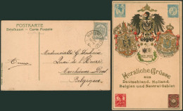 Carte Postale - Herzliche Gruss Aus Deutschland, Holland Belgien Und Neutral Gebiet (Moresnet Belge + Cachet) / Relief, - Plombières
