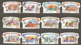 Russia: Full Set Of 12 Used Definitive Stamps, Architecture - Kremlins (fortressee, Churches), 2009, Mi#1592-1603 - Gebruikt