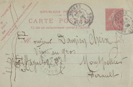 FRANCE. Entier 129 CP1 Semeuse 10c De Veynes (Htes Alpes) Pour Montpellier 04-09-06. Date 538.  Voir Le Scan - Standard Covers & Stamped On Demand (before 1995)