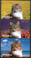 Japan 3V Mimy Dry Cat Food Advertising Used Cards - Cats