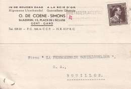 Á La Scie D'or Quincaillerie Générale O. De Coene- Simon 15 Place De L'écluse Gand 1953 - Storia Postale