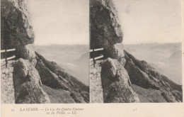 CARTE STEREOSCOPIQUE LA SUISSE LE LAC DES QUATRE CANTONS VU DU PILATE TBE - Stereoscope Cards