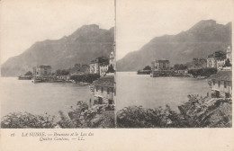 CARTE STEREOSCOPIQUE LA SUISSE BRUNNEN ET LE LAC DES QUATRE CANTONS TBE - Stereoskopie