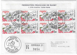 1982 Emission Du Timbre "Rugby" à Bordeaux: Lettre Siglée "Fédération Française De Rugby" Recommandée - Rugby