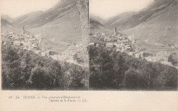 CARTE STEREOSCOPIQUE LA SUISSE VUE GENERALE D'HOSPENTAL ET CHEMIN DE LA FURCA TBE - Stereoscope Cards