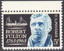 !a! USA Sc# 1270 MNH SINGLE W/ Top Margin (a2) - Robert Fulton - Nuovi