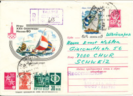 USSR (Estonia) Registered Postal Stationery Cover Uprated And Sent To Switzerland 1981 ?? - Briefe U. Dokumente