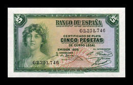 España Spain 5 Pesetas República 1935 Pick 85 Sc Unc - 5 Peseten