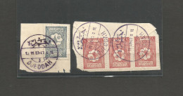 SAUDI ARABIA. 1927. Djeddah. Turkish Period Stamps Cancelled Lilac Bilingual Cds On 2 Fragments Multiple Usage. VF. - Saudi Arabia