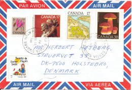 Canada Air Mail Cover Sent To Denmark 29-8-1989 MAP On One Of The Stamps Also A EASTER Seal - Airmail