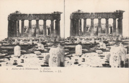 CARTE STEREOSCOPIQUE AUTOUR DE LA MEDITERRANEE ITALIE GRECE ATHENES LE PARTHENON TBE - Estereoscópicas