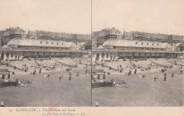 CARTE STEREOSCOPIQUE  ANGLETERRE RAMSGATE LE PAVILLON ET LA PLAGE TBE - Stereoscopische Kaarten