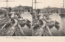 CARTE STEREOSCOPIQUE AUTOUR DE LA  MEDITERRANEE MARSEILLE ET NOTRE DAME DE LA GARDE TBE - Stereoscope Cards