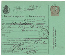 Hungary 1872 Postal Money Order Vojvodina Semlin To Panchova 1.h.3 - Ganzsachen