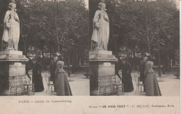 CARTE STEREOSCOPIQUE PARIS JARDIN DU LUXEMBOURG PUB SAVON "JE VOIS TOUT" MILLOT PARFUMEUR TBE - Estereoscópicas