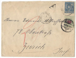 France 1883 Cover To Switzerland With Postage Due Stamp 1e.39 - Taxe