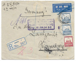 British Mandate Palestine 1934 Registered Airmail Haifa Cover To Hamburg 1e.54 - Levant Britannique