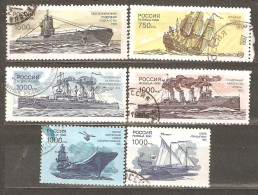 Russia: 6 Used Stamps, 300 Years Of Russian Navy - War Ships, Submarine, 1996, Mi#519-24 - Gebraucht