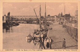 FRANCE - Libourne - L'Isle - Vue Générale Sur Les Quais Et Le Pont Suspendu - Un Bateau - Animé - Carte Postale Ancienne - Libourne