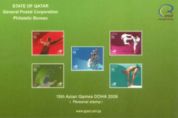 QATAR  - 2006, POSTAL STAMPS BULETIN OF 15th ASIAN GAMES DOHA 2006 AND TECHNICAL DETAILS. - Qatar