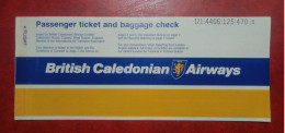 1988 BRITISH CALEDONIAN AIRWAYS AIRLINES PASSENGER TICKET AND BAGGAGE CHECK - Tickets