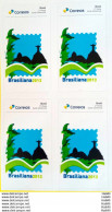 PB 30 Brazil Personalized Stamp Brasiliana 2013 Corcovado ECT New Logo Adhesive 2017 Block Of 4 - Personalisiert