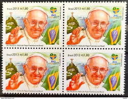 C 3290 Brazil Stamp Pope Francis Flag WYD Religion 2013 Block Of 4 - Unused Stamps