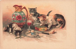 ANIMAUX - Des Chats Festoyant à Côté Du Vase - Colorisé - Carte Postale Ancienne - Chats