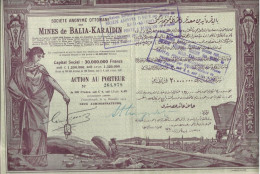 MINES DE BALIA - KARAIDIN - LOT  DE 2 - ACTIONS LLUSTREE DE 100 FRS   - ANNEE 1924 - Mines