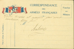 Guerre 14 CP FM Carte Correspondance Armées Françaises Franchise Militaire Cavalier Clairon Drapeaux Français Soleil - WW I