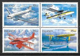 Islande 1997 Bloc De 4 Neuf 817/820 Avions Postaux - Unused Stamps