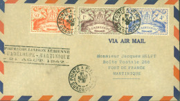 Première Liaison Aérienne Guadeloupe Martinique 21 8 1947 YT N°181 185 191 CAD Pointe à Pitre 21 8 47 Par Avion - Luchtpost
