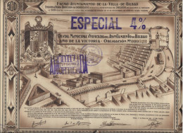 ESPAGNE - OBLIGATION 500 PESETAS -DETTE MUNICIPALE UNIFIEE  DE LA MAIRIE DE BILBAO  -ANNEE 1939 - Otros & Sin Clasificación